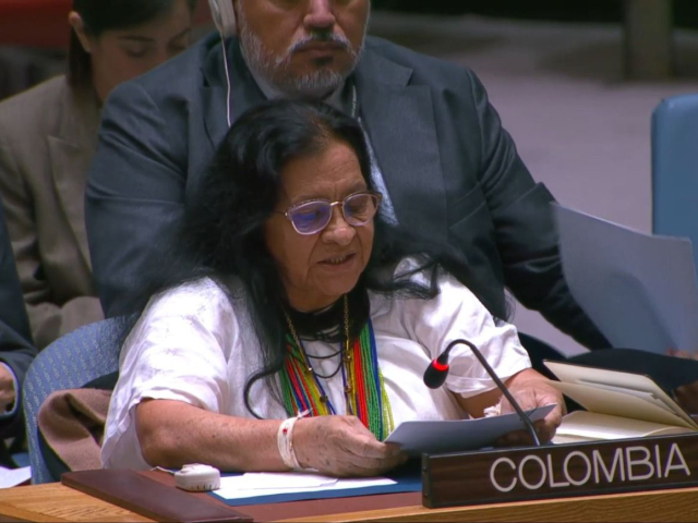 una-mujer-sentada-en-una-mesa-con-un-microfono-en-la-onu